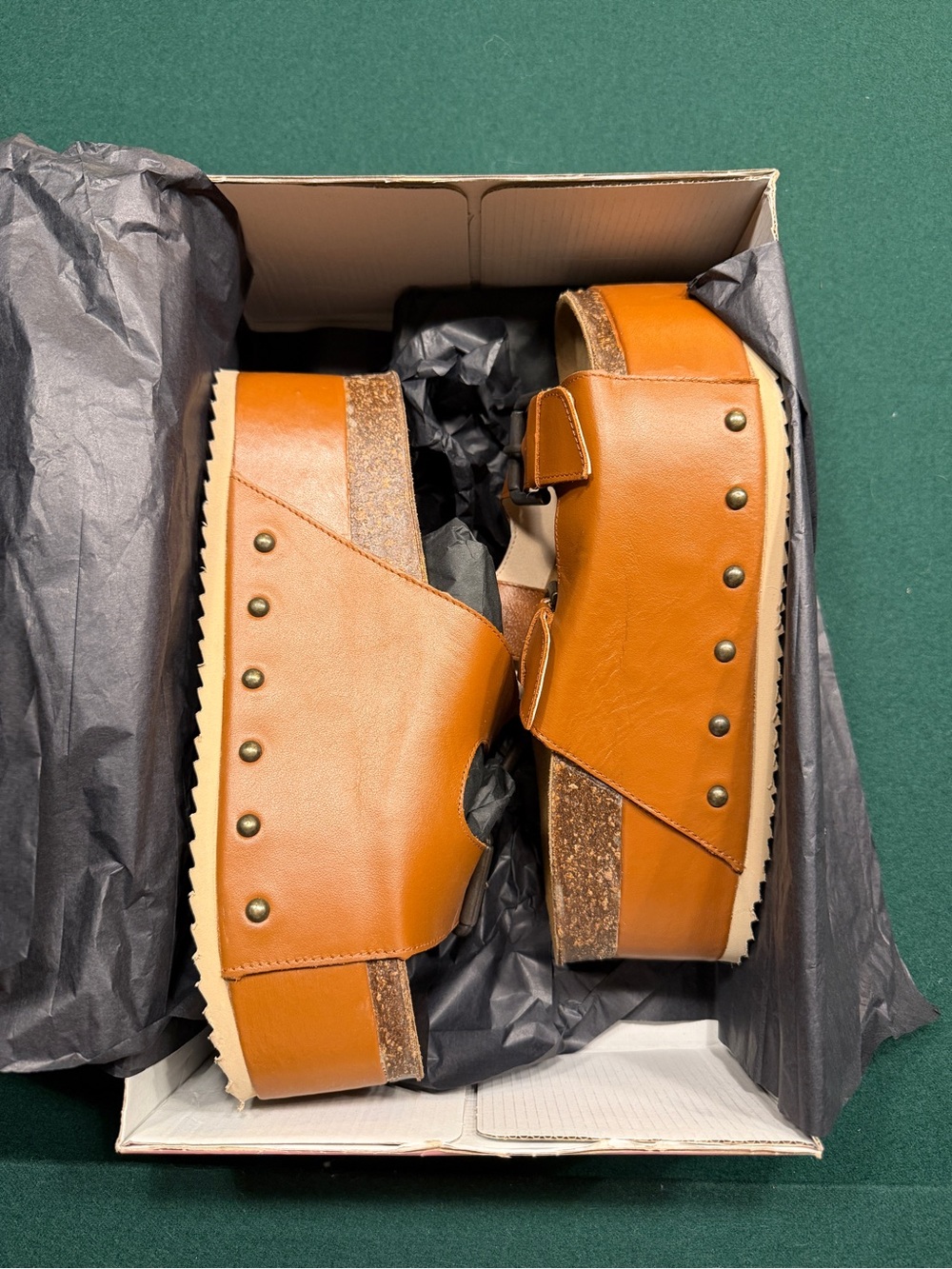Intentionally Blank Tan Leather Platform Slide Sandals with Buckles - Picture 3 of 5